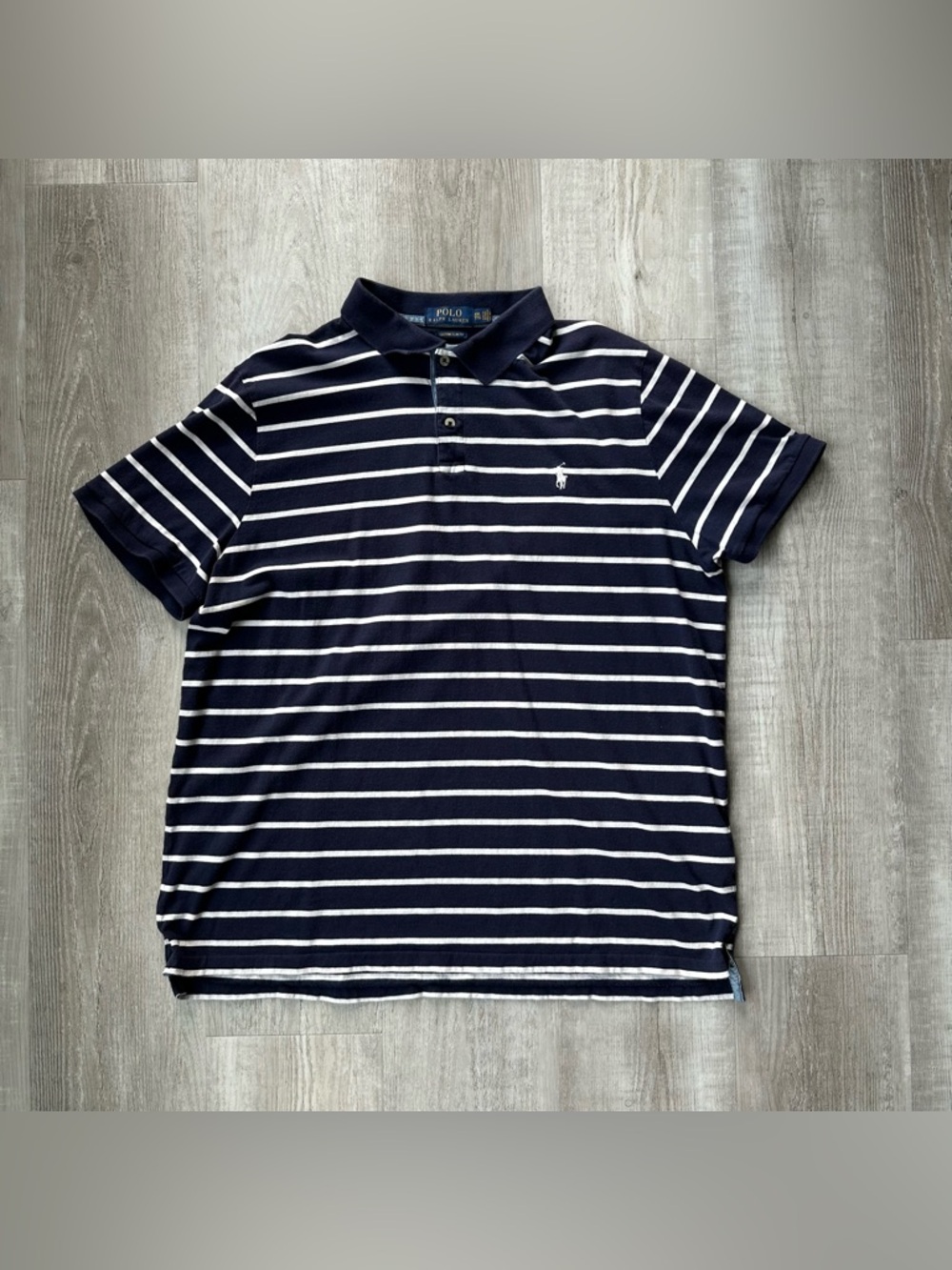 Polo Ralph Lauren Custom Slim Fit Navy White Striped Polo Shirt